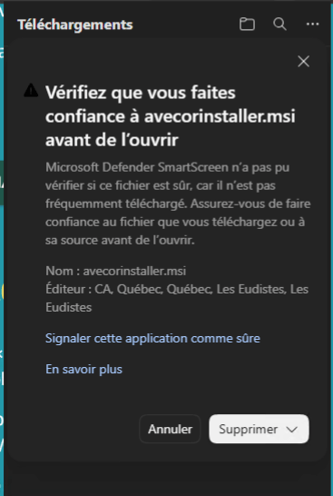3. Examiner le nom du fichier et l’éditeur affiché.