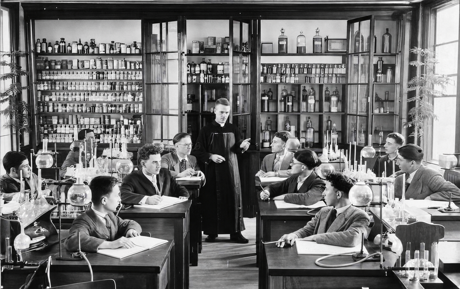 Classe de chimie avec Père H. Boudreau en 1928